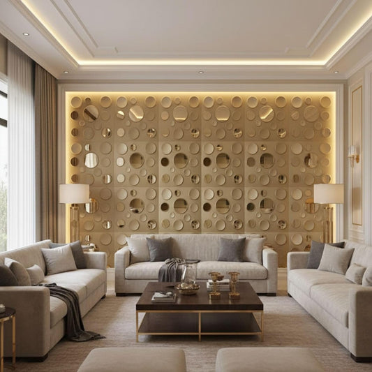 Champagne Gold Acrylic Moon Design 3D Wall Panel-1