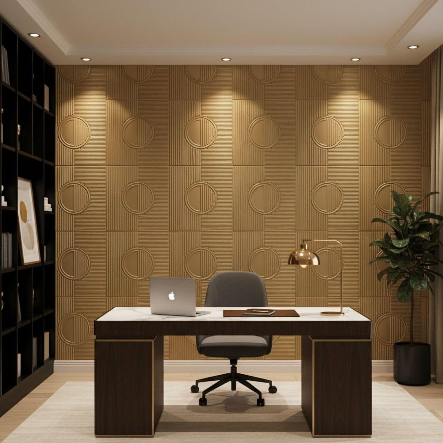 Champagne Gold Fluted Circle Design 3D Wall Panel-2