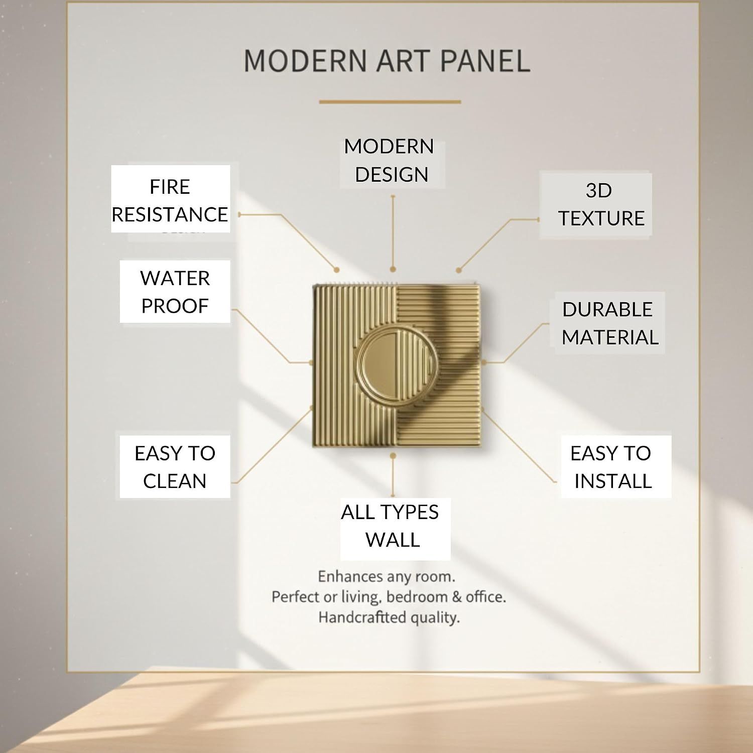 Champagne Gold Fluted Circle Design 3D Wall Panel-3