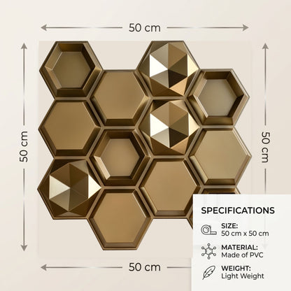 Champagne Gold Hexagon Design 3D Wall Panels-3