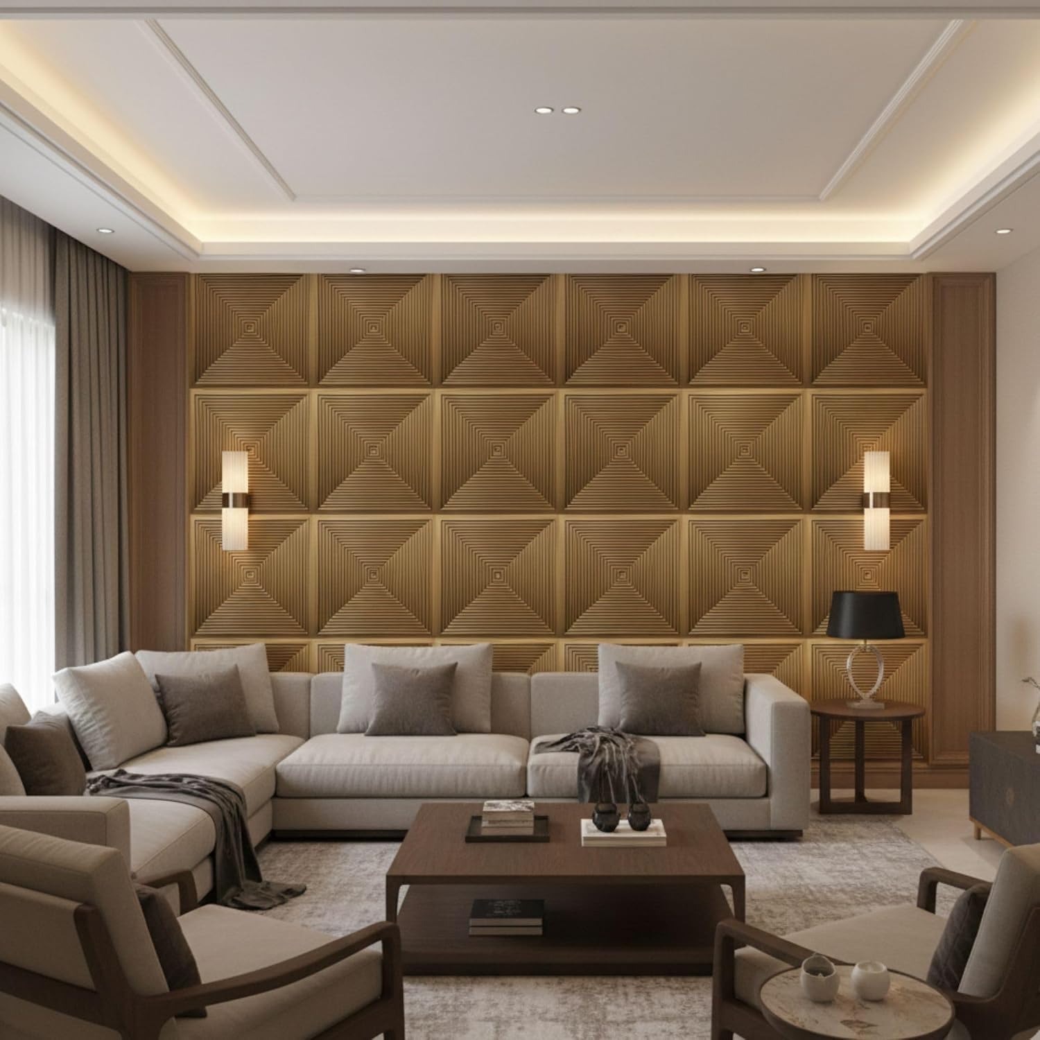 Champagne Gold Pyramid Design 3D Wall Panel-1