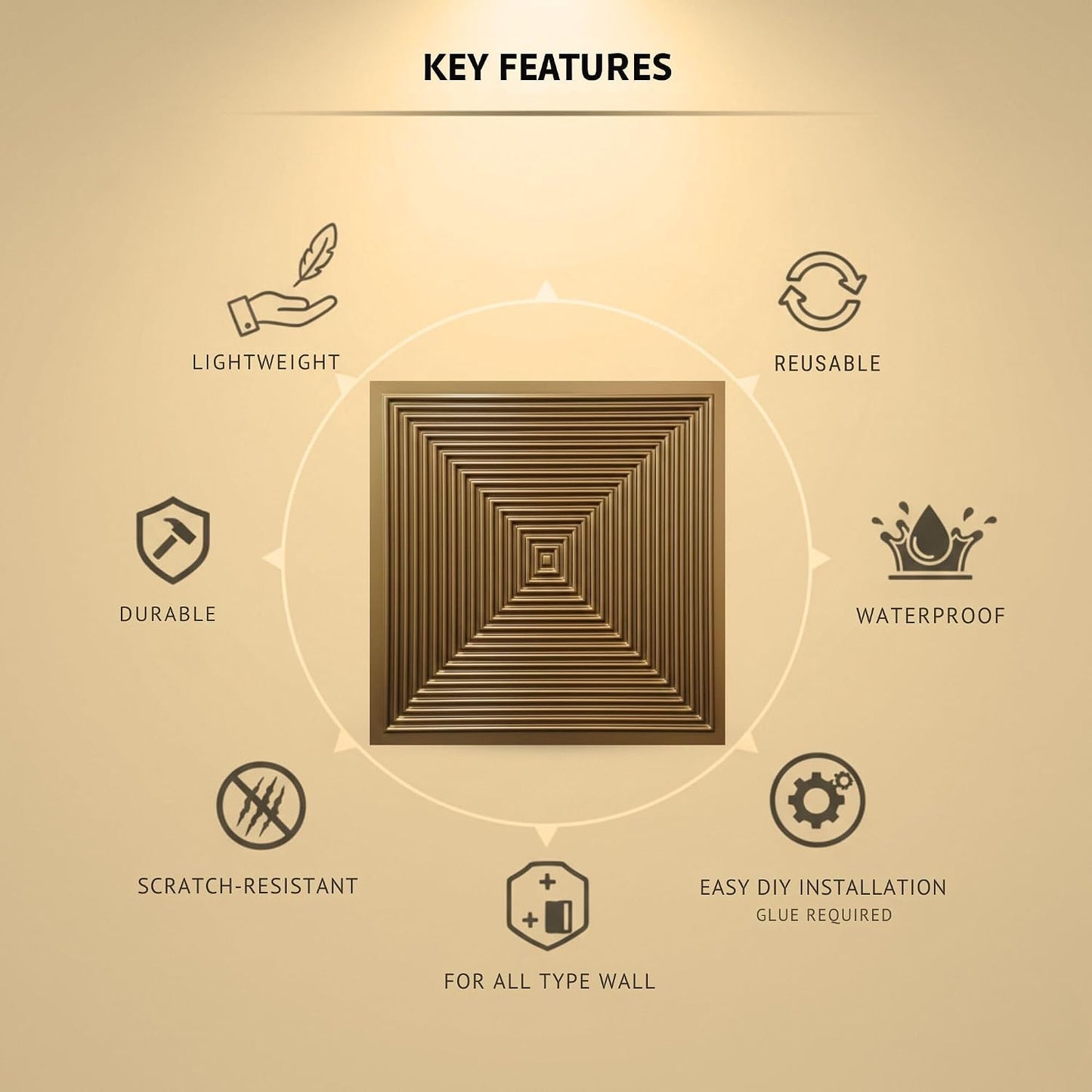 Champagne Gold Pyramid Design 3D Wall Panel-2
