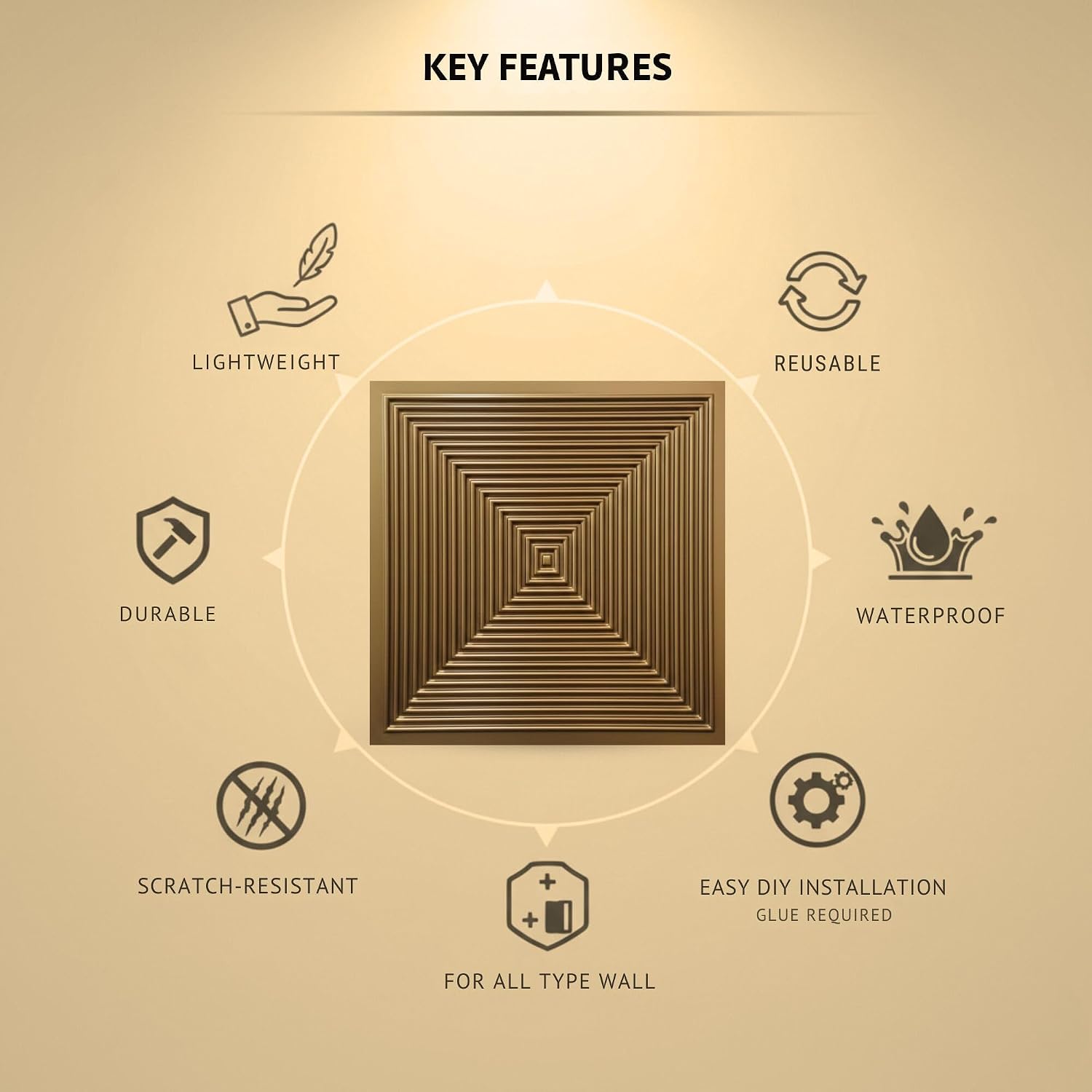 Champagne Gold Pyramid Design 3D Wall Panel-2