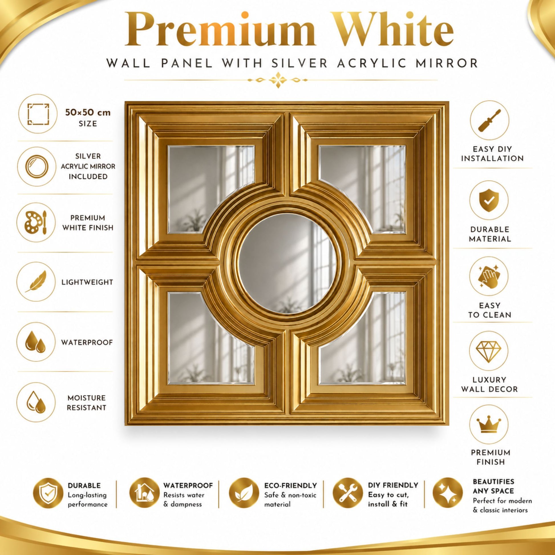 Champagne Gold Regal Medallion Design With 5 Side Silver Mirror-2