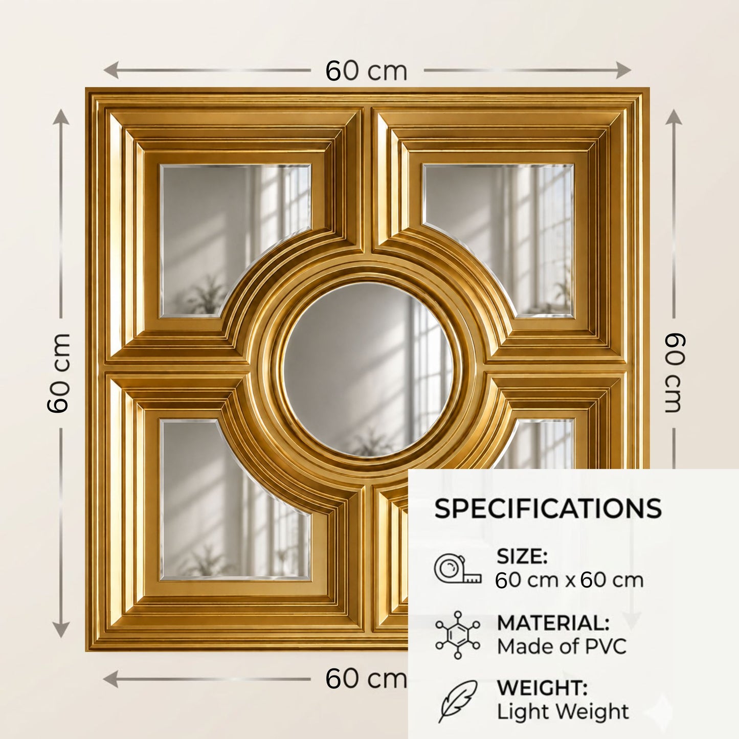 Champagne Gold Regal Medallion Design With 5 Side Silver Mirror-3