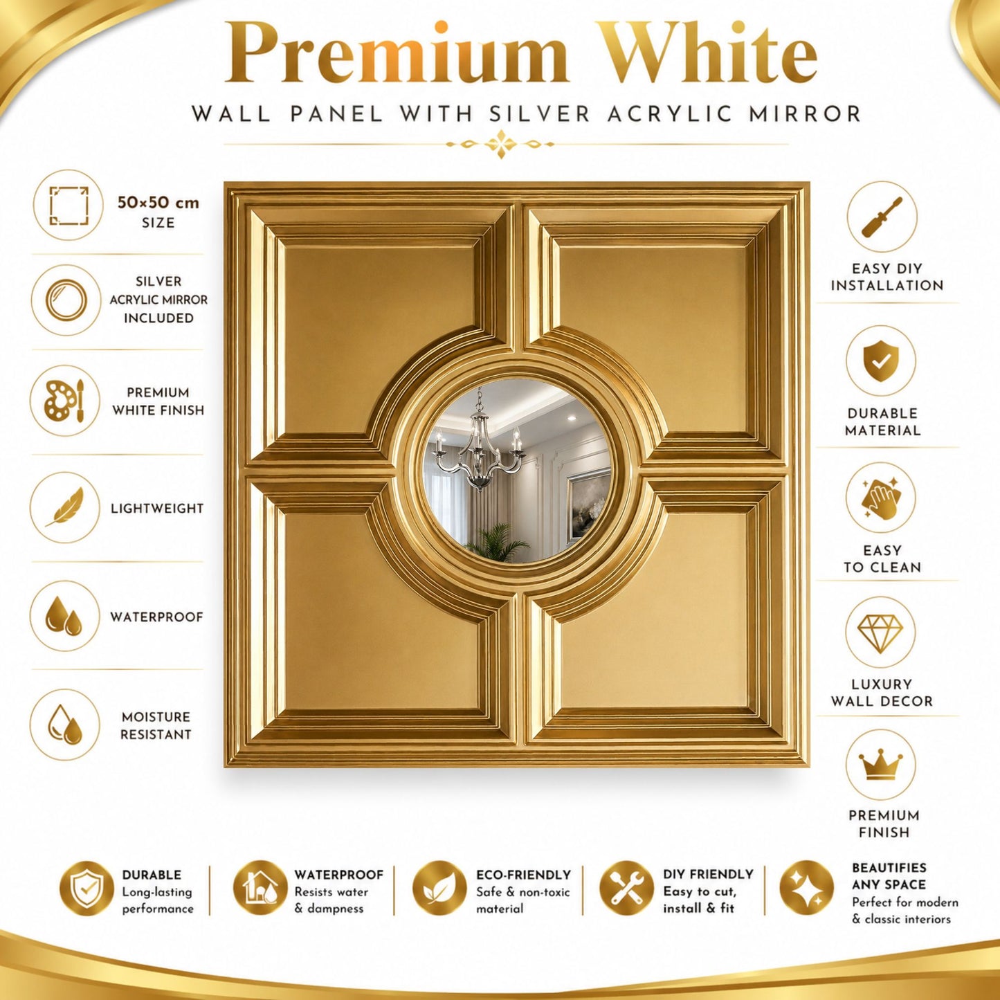 Champagne Gold Regal Medallion Design With Silver Mirror-1