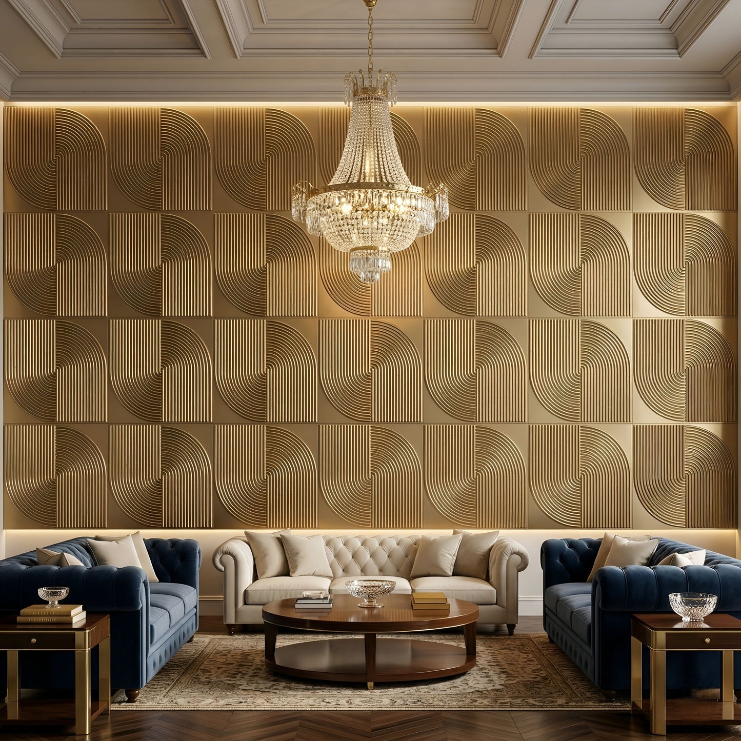 Champagne Gold Self Adhesive 3D Panels Curve Design