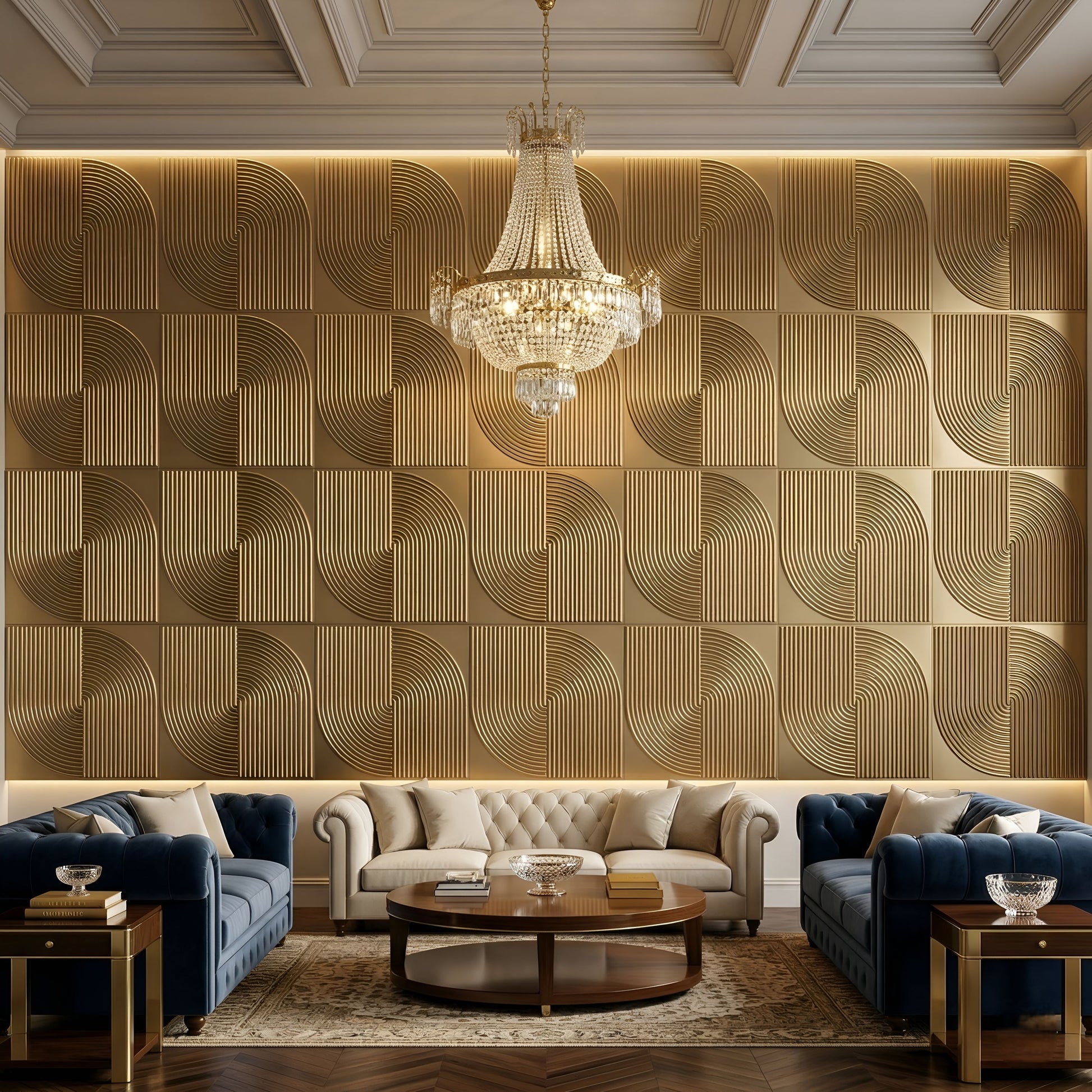 Champagne Gold Self Adhesive 3D Panels Curve Design