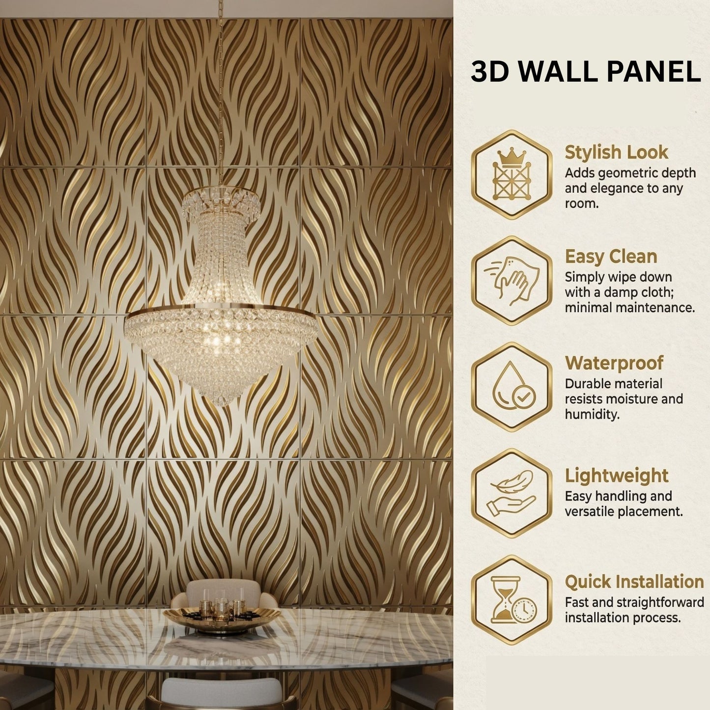 Champagne Gold Self Adhesive 3D Panels Geometric 3D Design