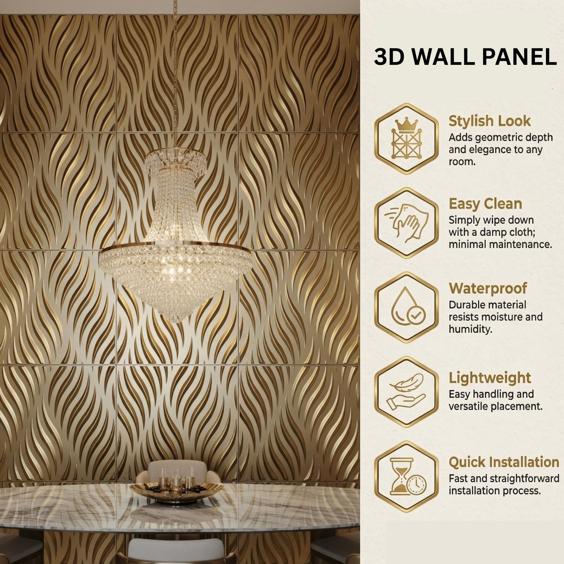 Champagne Gold Self Adhesive 3D Panels Geometric 3D Design