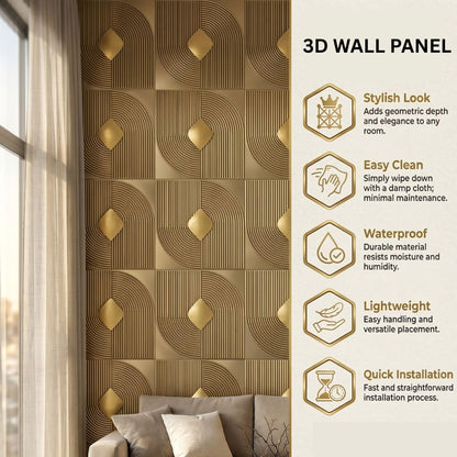 Champagne Gold Self Adhesive Panels Curve Line Design
