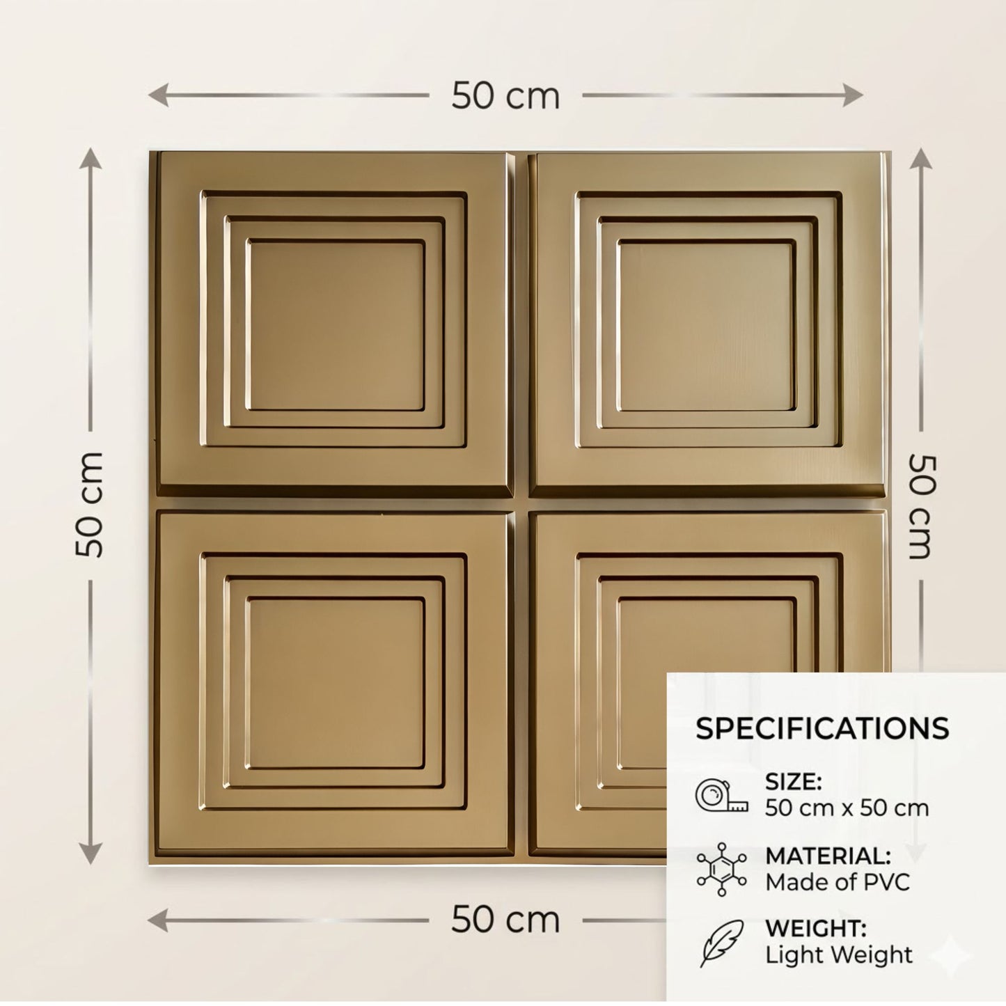Champagne Gold Square Box Design 3D Wall Panel-2