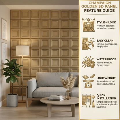 Champagne Gold Square Box Design 3D Wall Panel-3