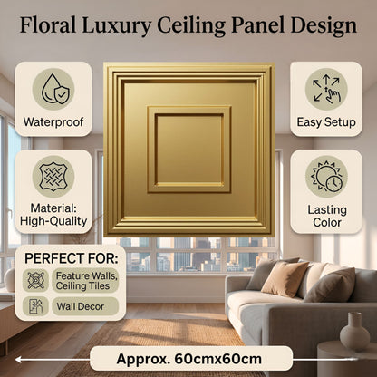 Champagne Gold Square Design 3D PVC Ceiling Panel  Features View