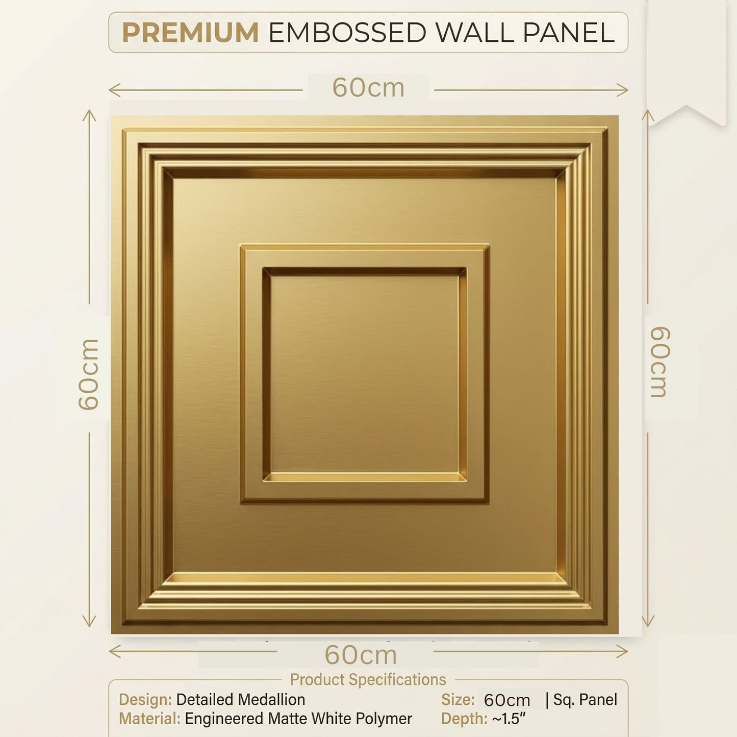 Champagne Gold Square Design 3D PVC Ceiling Panel Measurement View