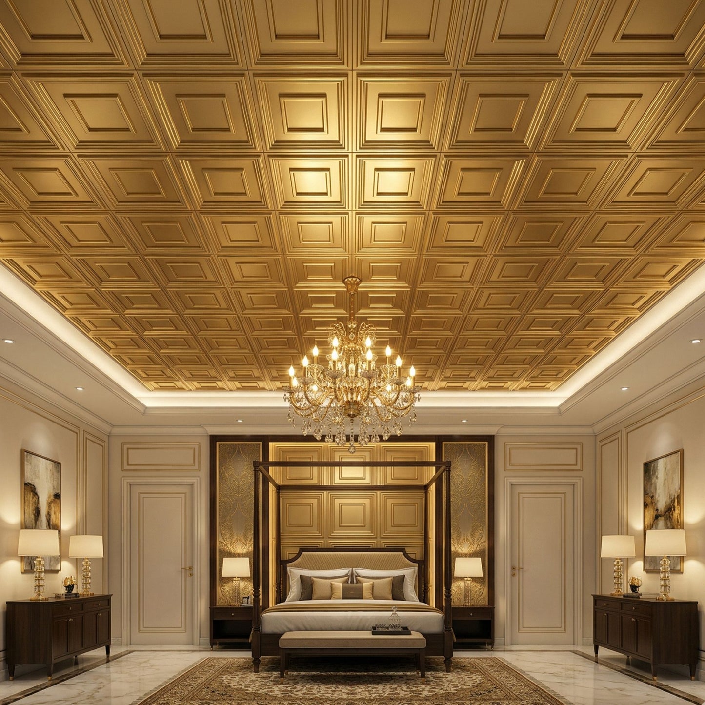 Champagne Gold Square Design 3D ceiling Panel-2
