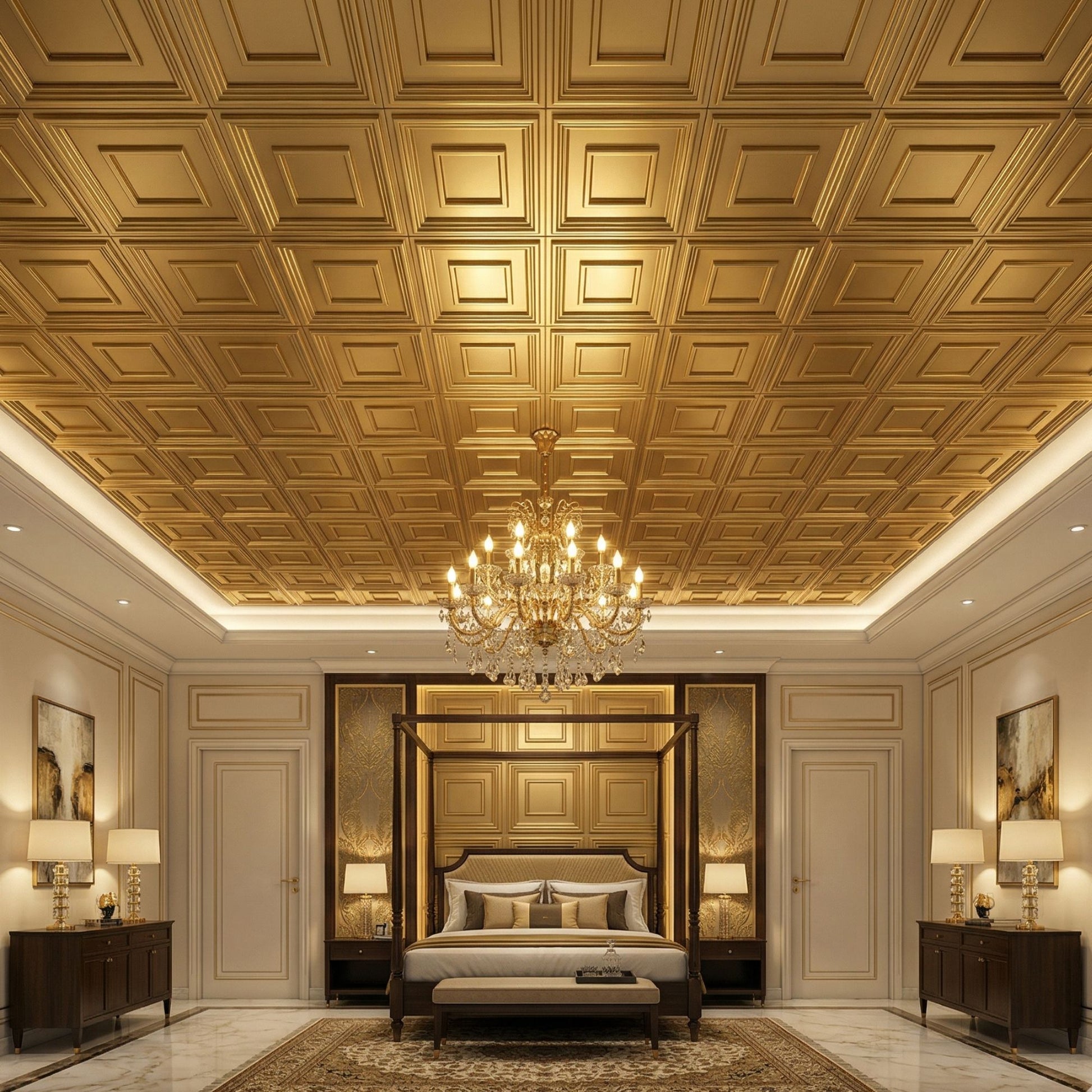 Champagne Gold Square Design 3D ceiling Panel-2