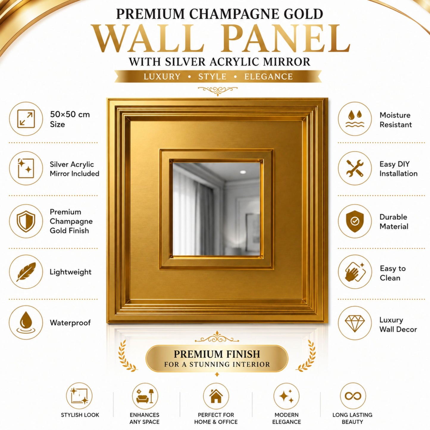 Champagne Gold Square Design With Silver Mirror-2