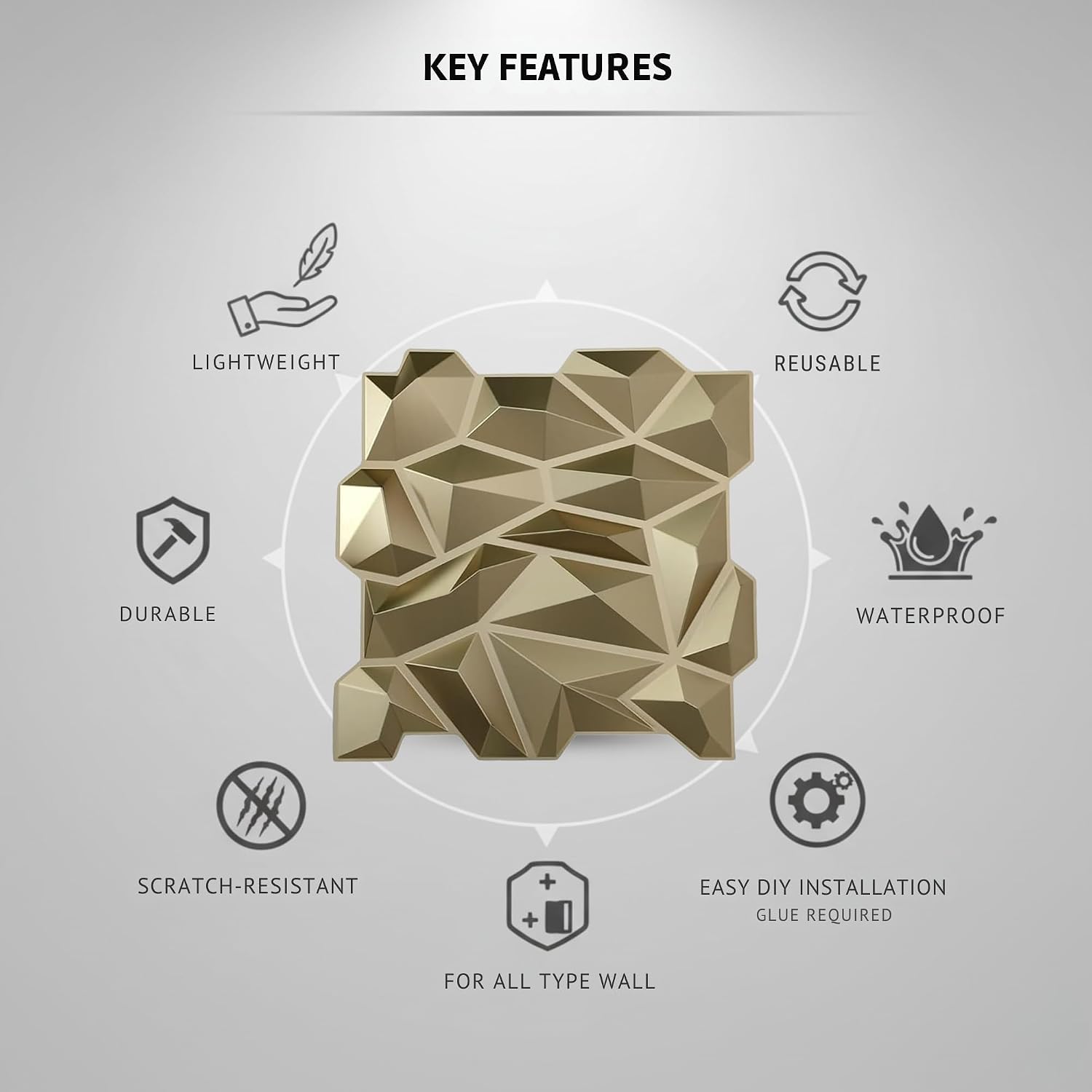 Champagne Gold Diamond Design 3D Wall Panel View-3