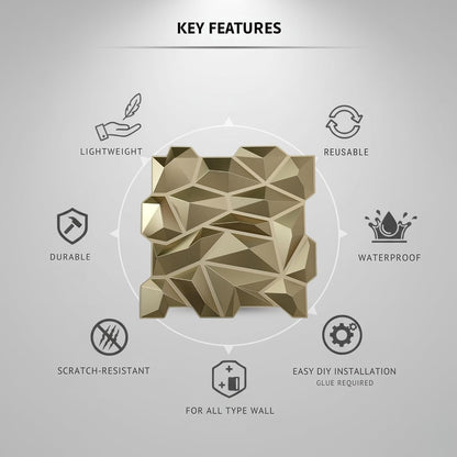 Champagne Gold Diamond Design 3D Wall Panel View-3