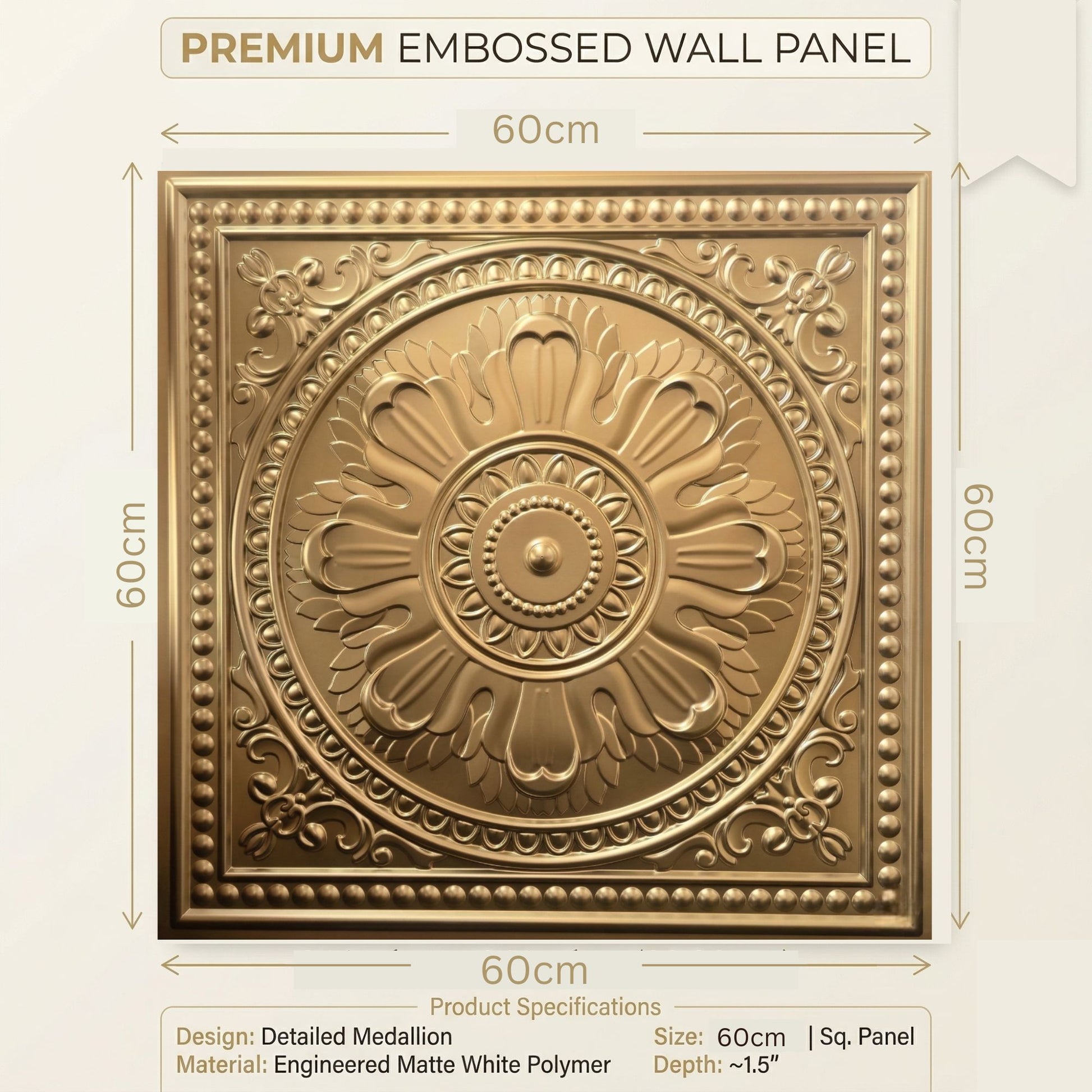 Champagne gold  Ornate Design 3D PVC Ceiling Panel Size View