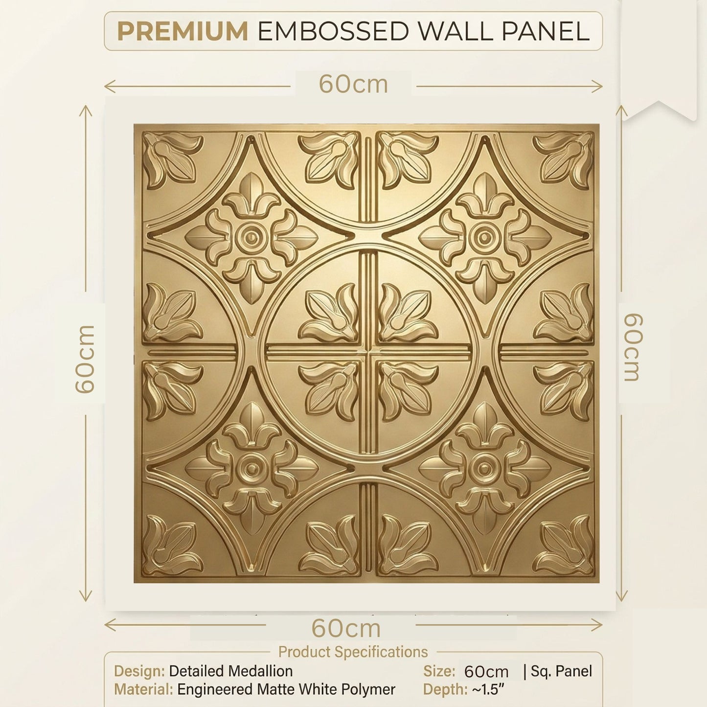 Champaign Gold Ornamental Floral Design 3D PVC Ceiling Panel Red Copper Size View