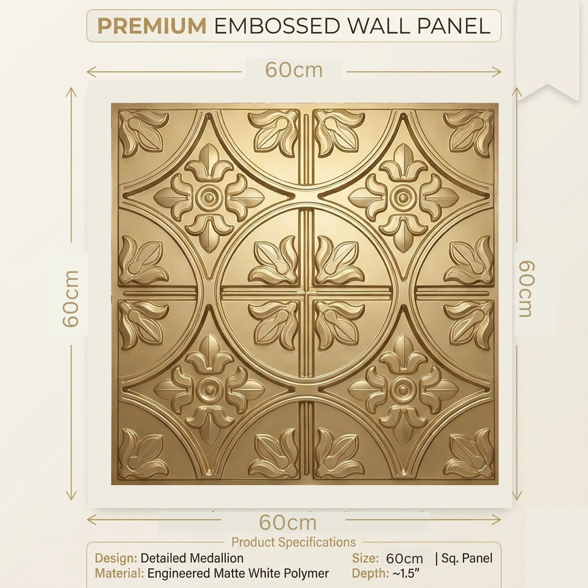 Champaign Gold Ornamental Floral Design 3D PVC Ceiling Panel Red Copper Size View
