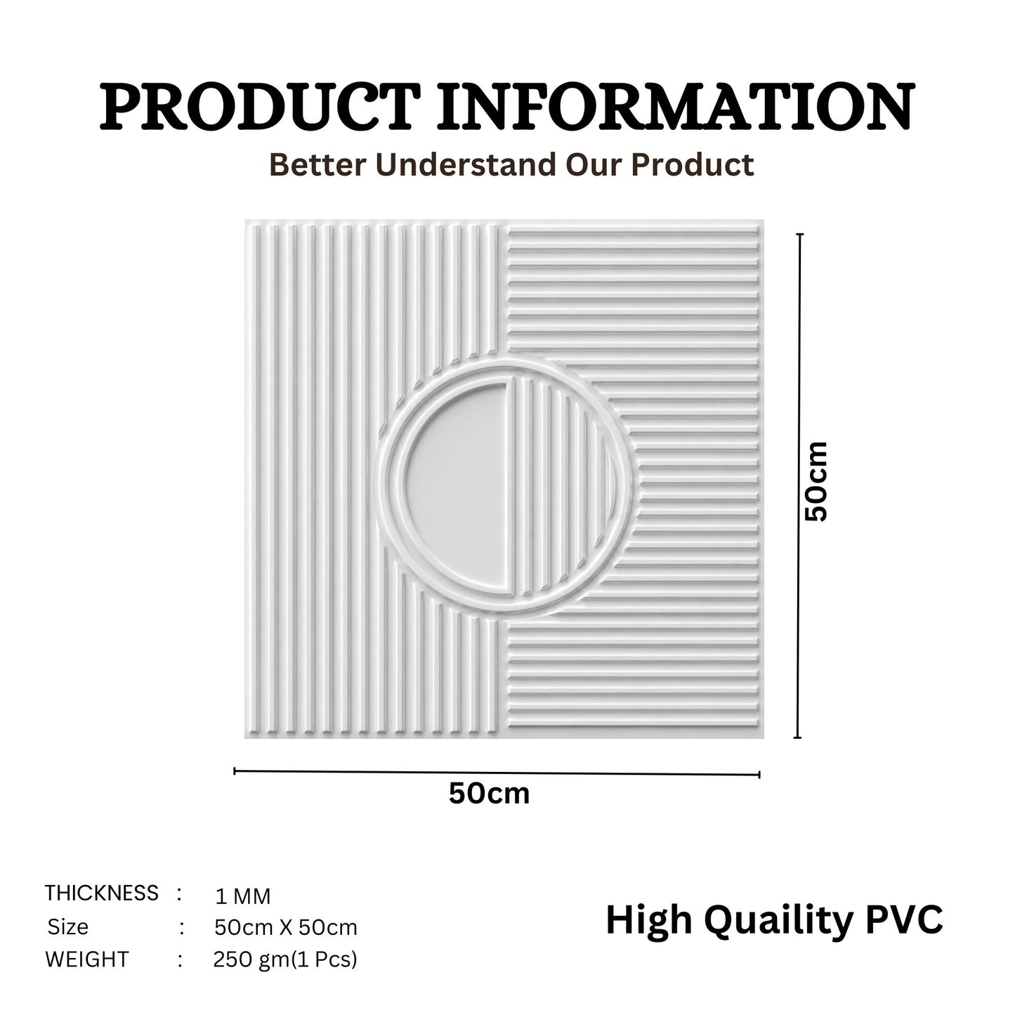 Classic White Self Adhesive PVC wall Panels Fluted Circle Design
