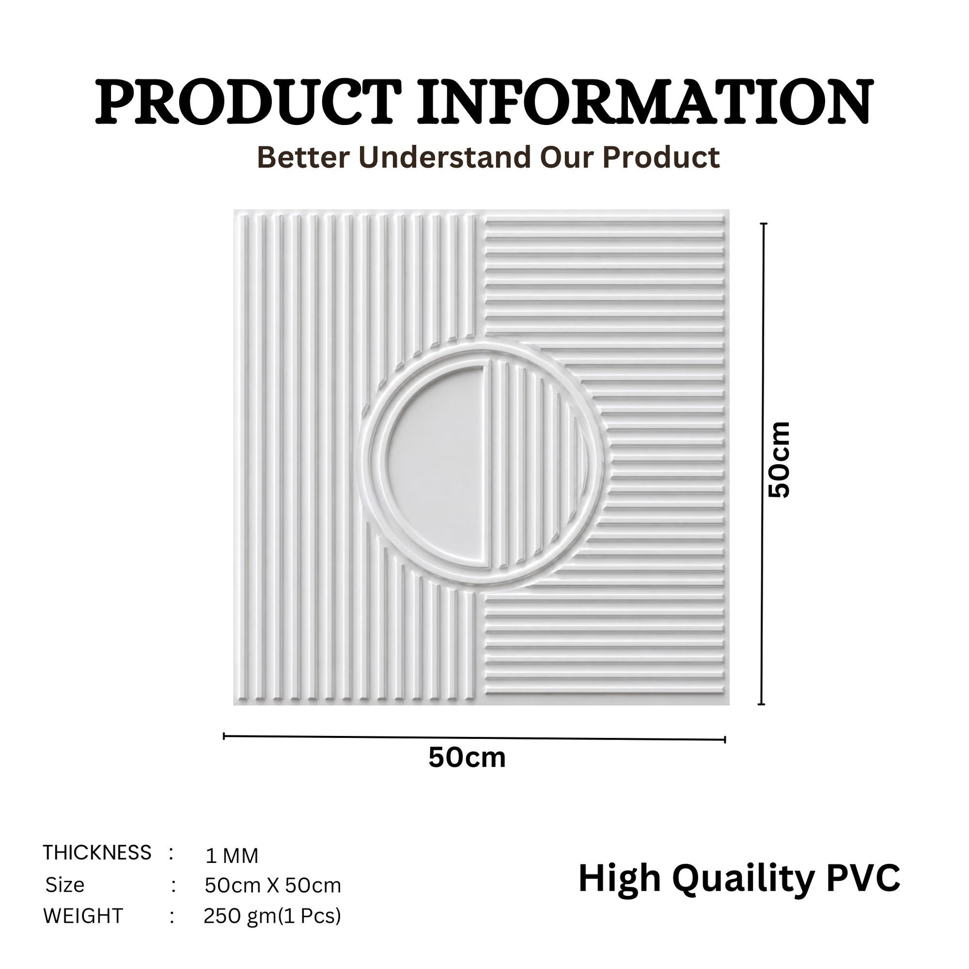 Classic White Self Adhesive PVC wall Panels Fluted Circle Design
