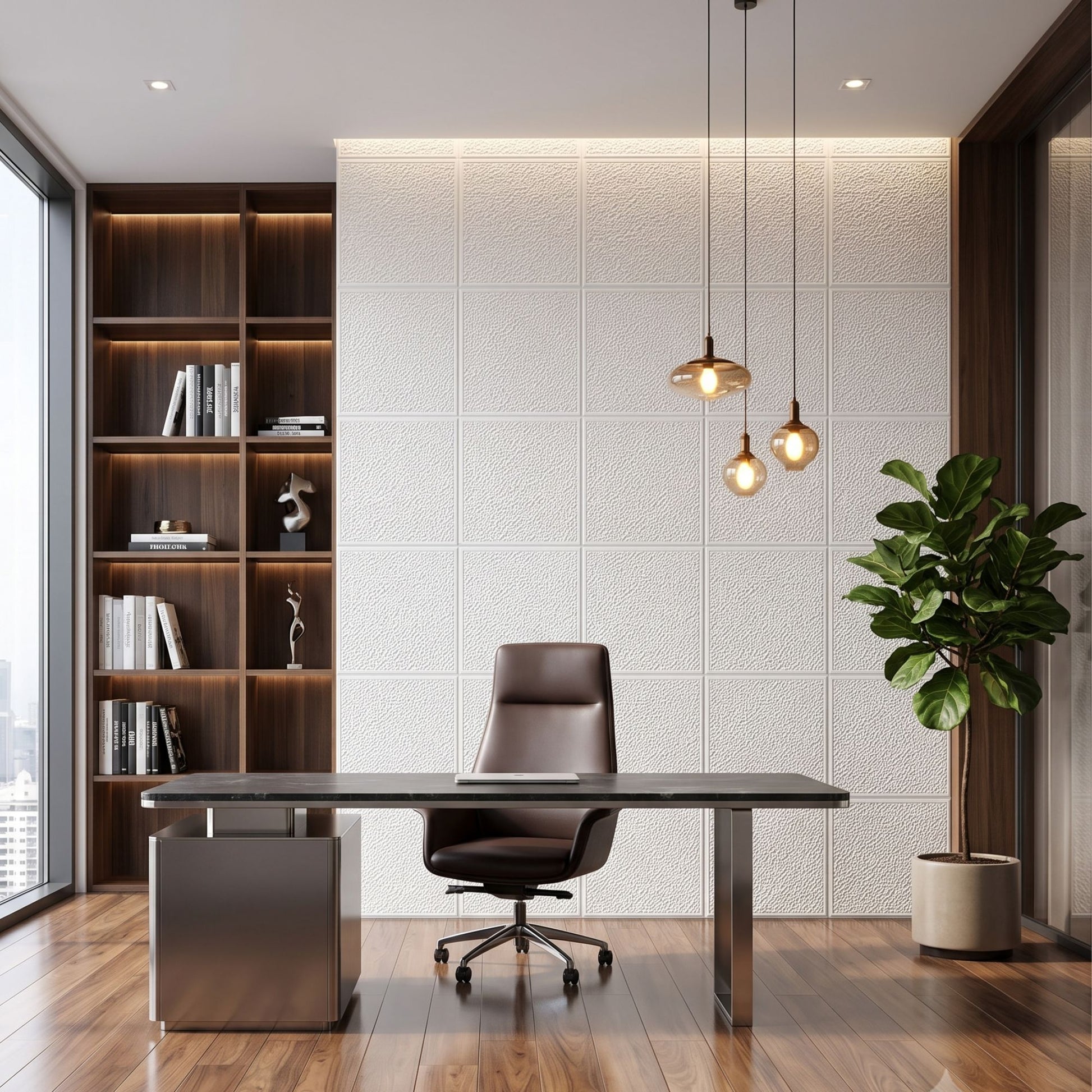 Classic White Self Adhesive PVC wall Panels Textured Design
