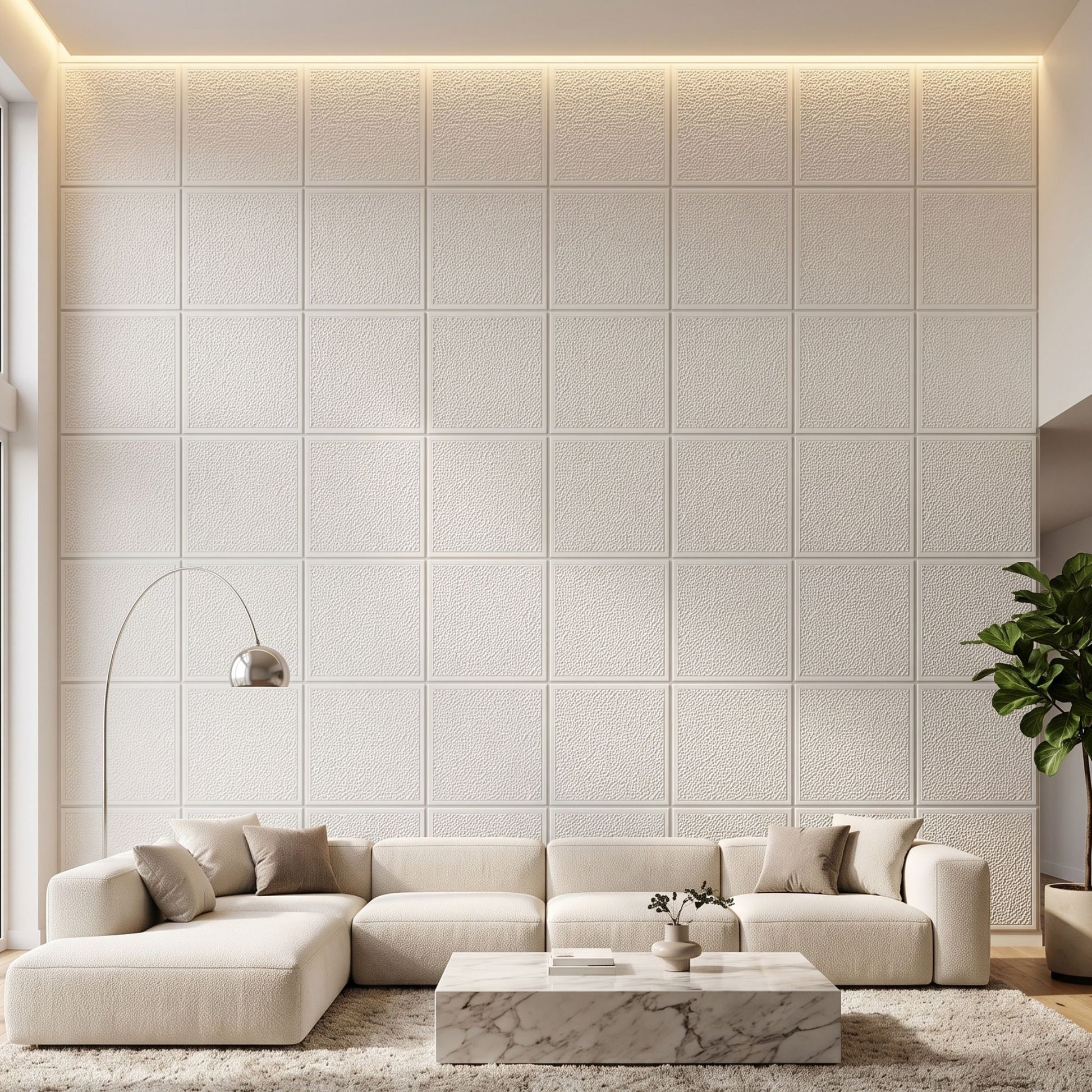 Classic White Self Adhesive PVC wall Panels Textured Design

