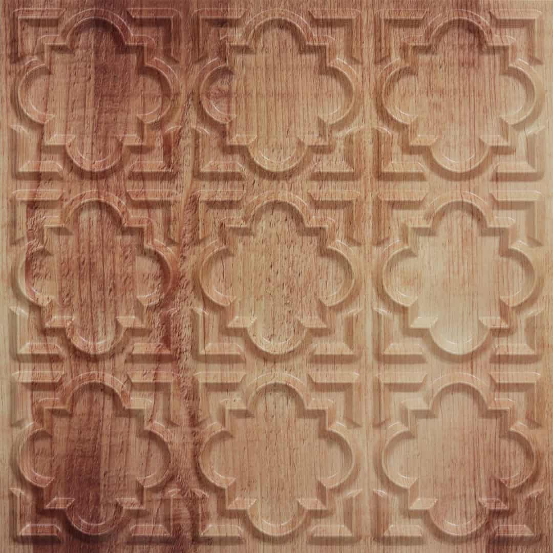 Danish Teak Color Quatrefoil Design 3D Ceiling Panel