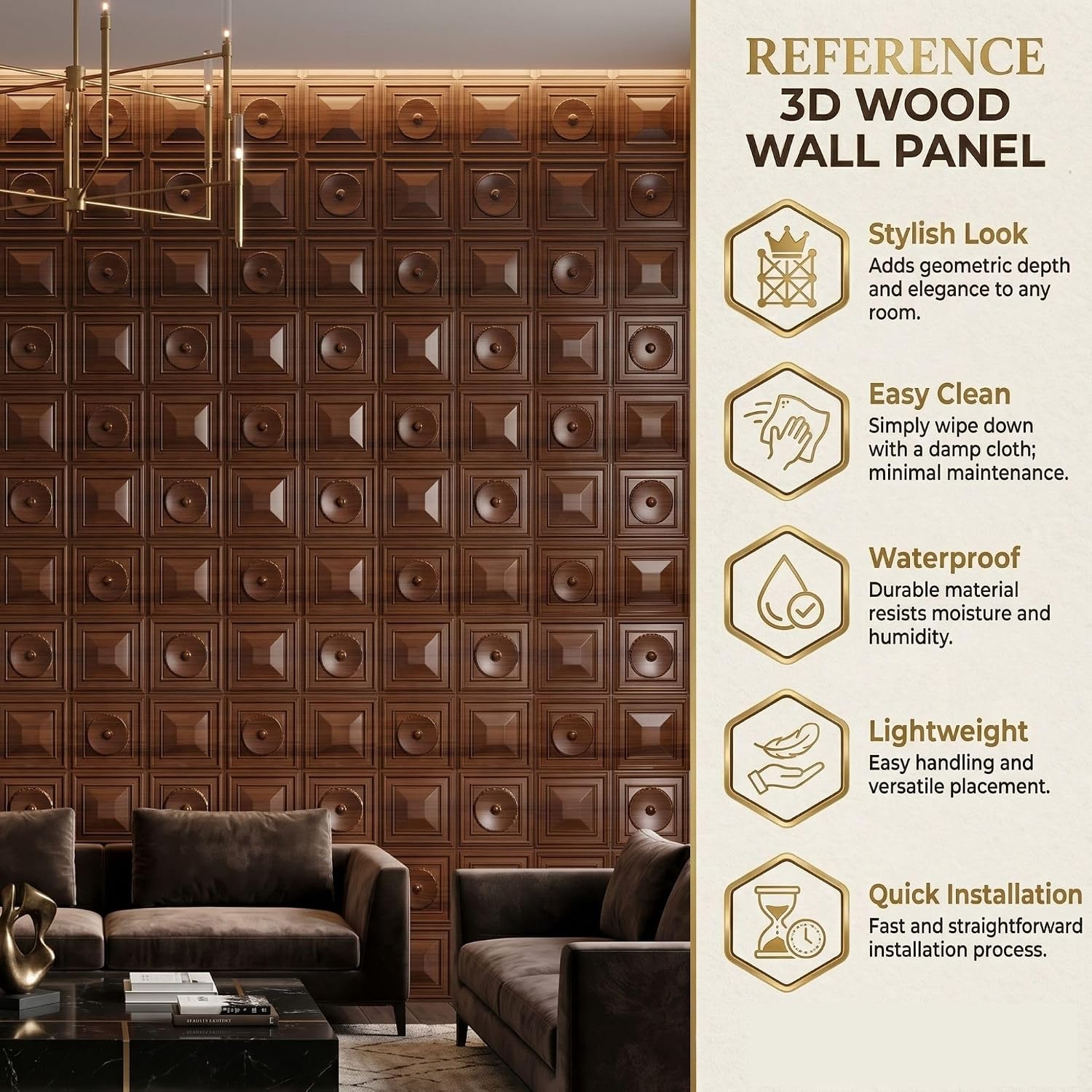Dark Wood 3D Wall Panels Dome Design
