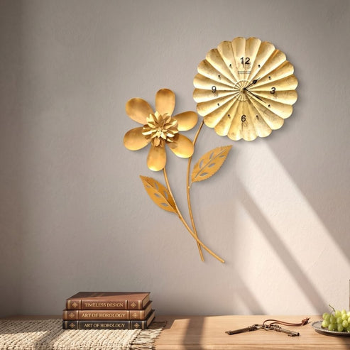 Classic Wall Clock Decorative Size-30 cm | Gold Flower
