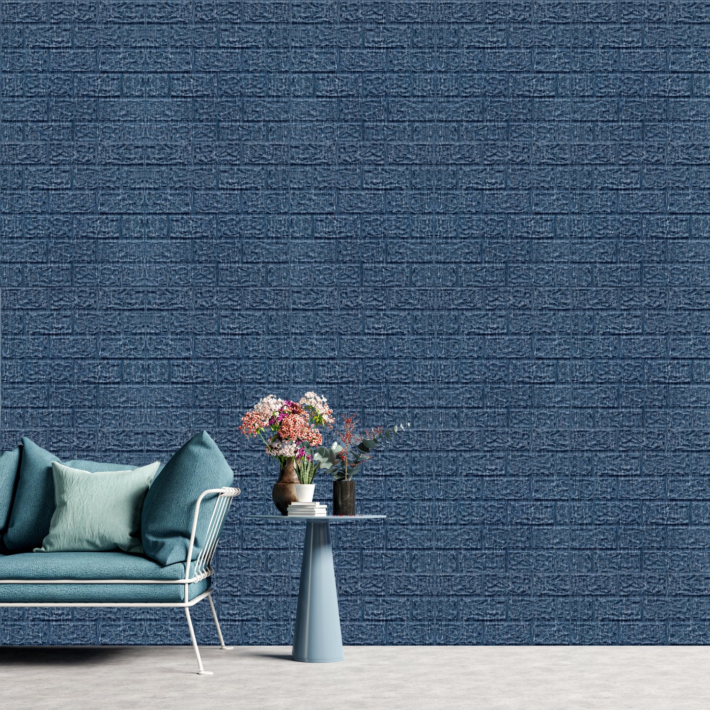Electric Blue Self Adhesive 3D Panels Brick Design