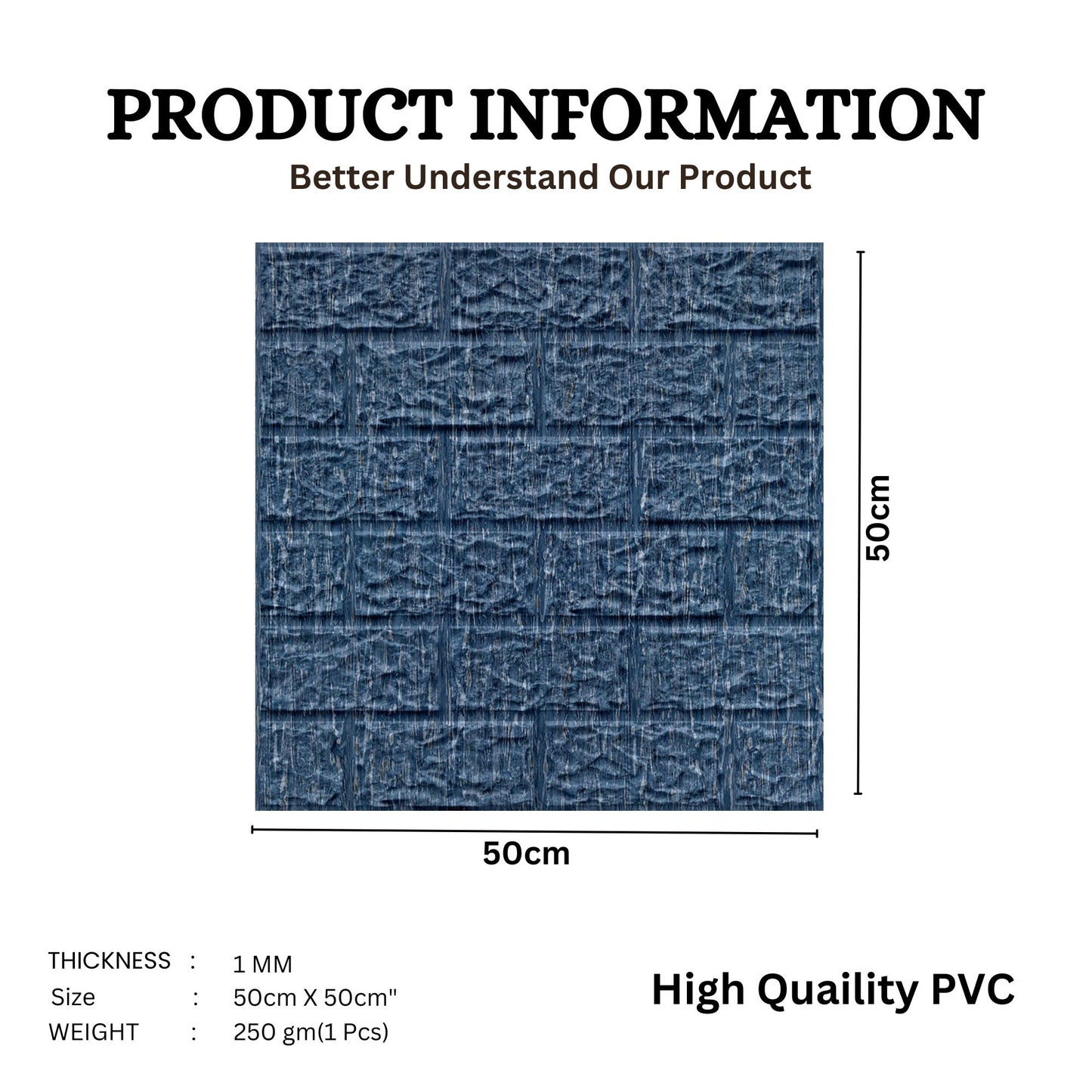 Electric Blue Self Adhesive 3D Panels Brick Design