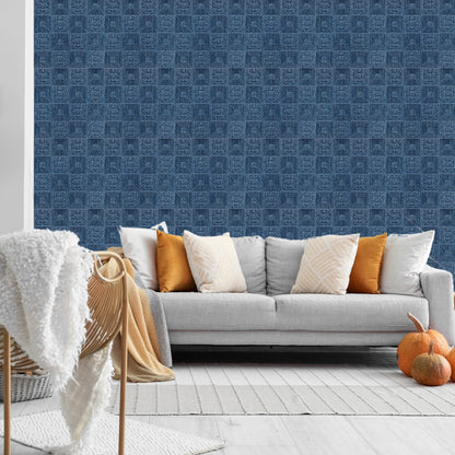 Electric Blue Self Adhesive Wall Panels Flower Design