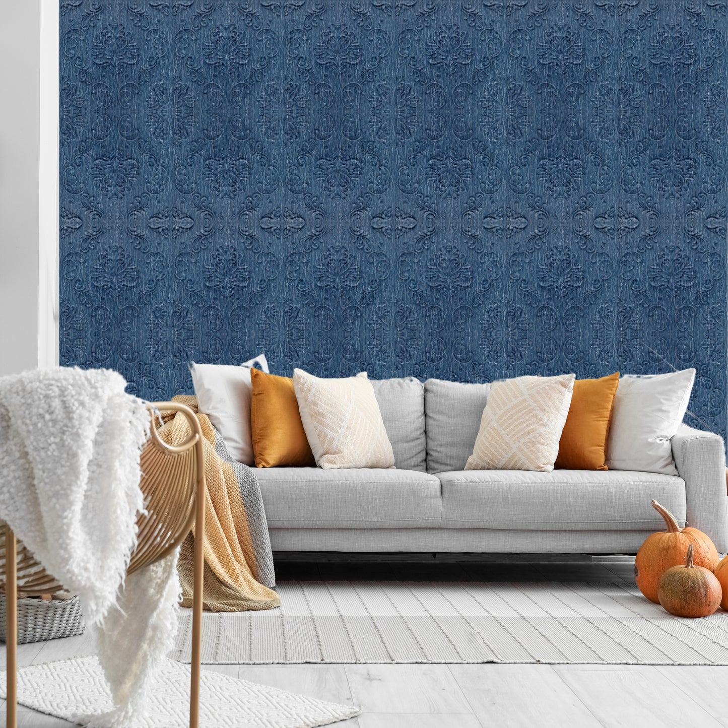 Electric Blue Self Adhesive Panels Damask Design
