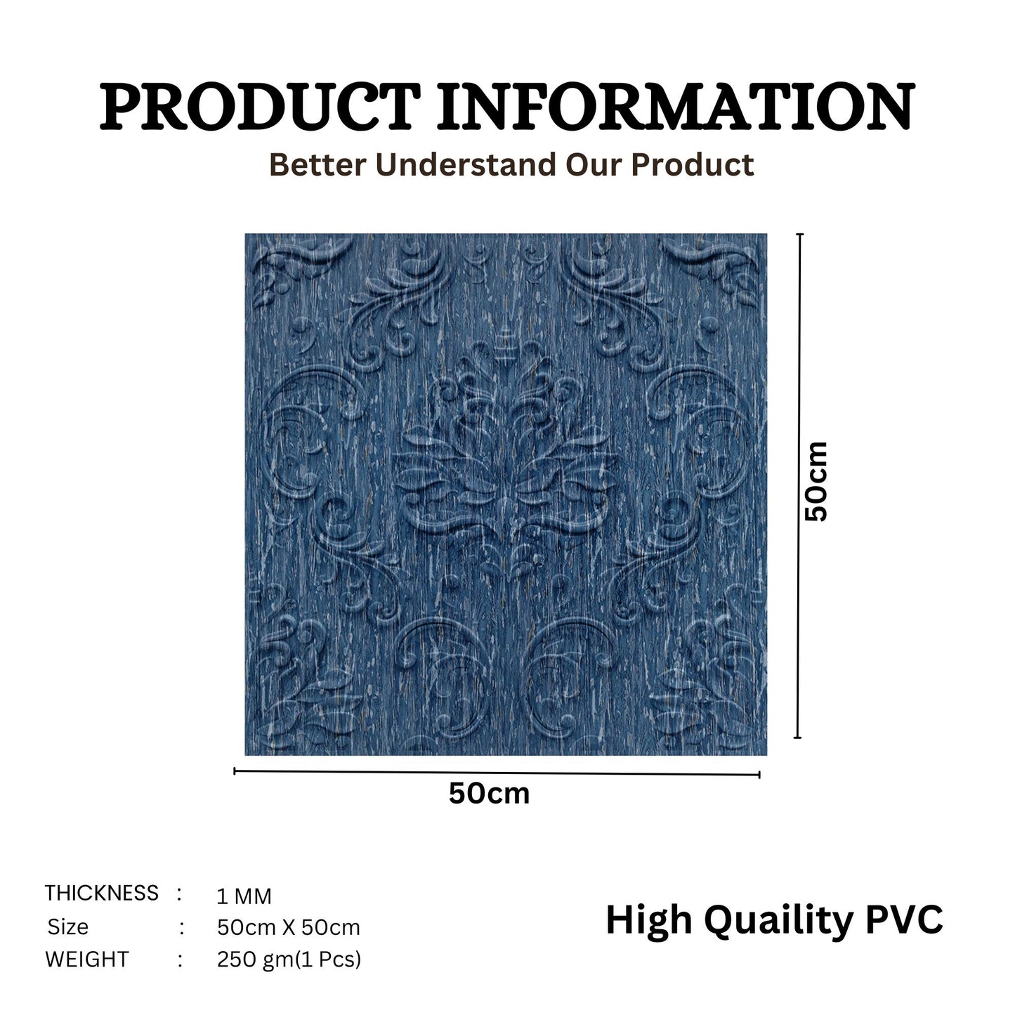 Electric Blue Self Adhesive Panels Damask Design
