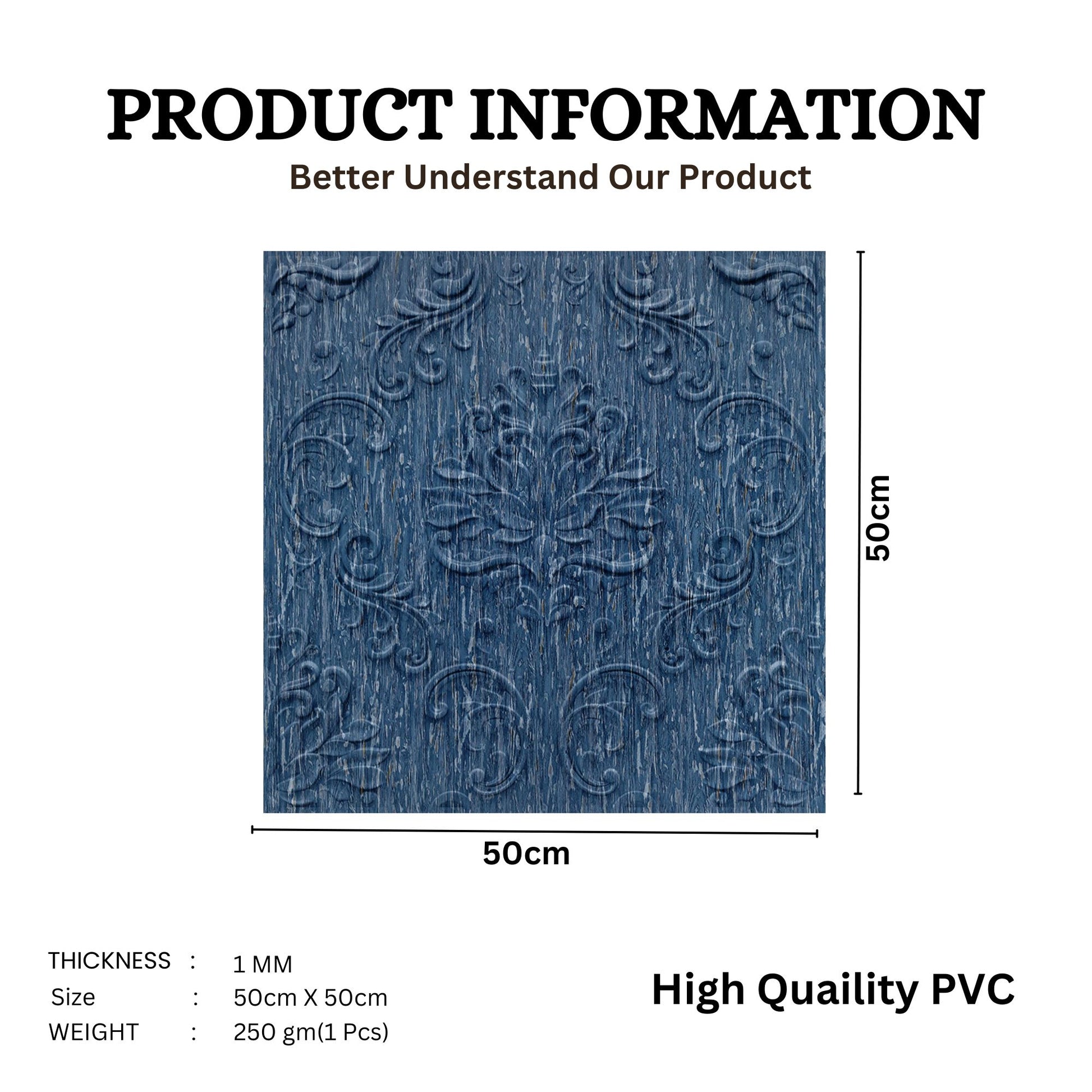 Electric Blue Self Adhesive Panels Damask Design
