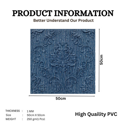 Electric Blue Self Adhesive Panels Damask Design
