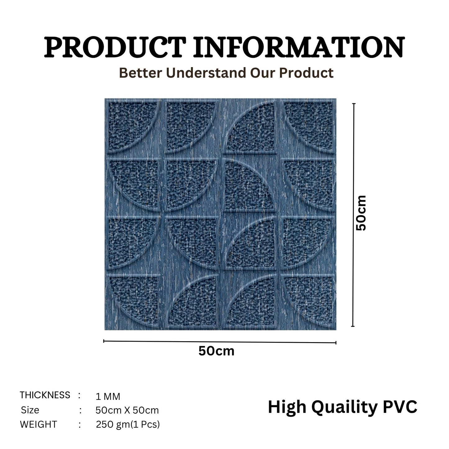3D Self Adhesive Wall Panel Quarter Circle Design- 50x50cm