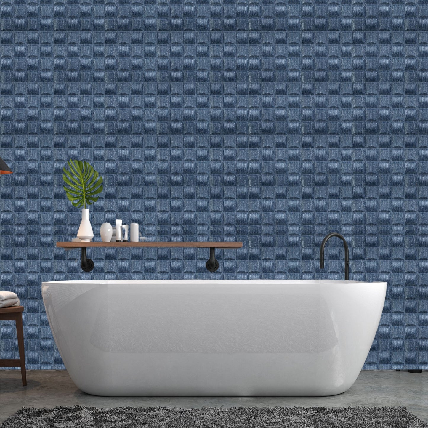 Electric Blue Back Block Design 3D Wall Panel View-2