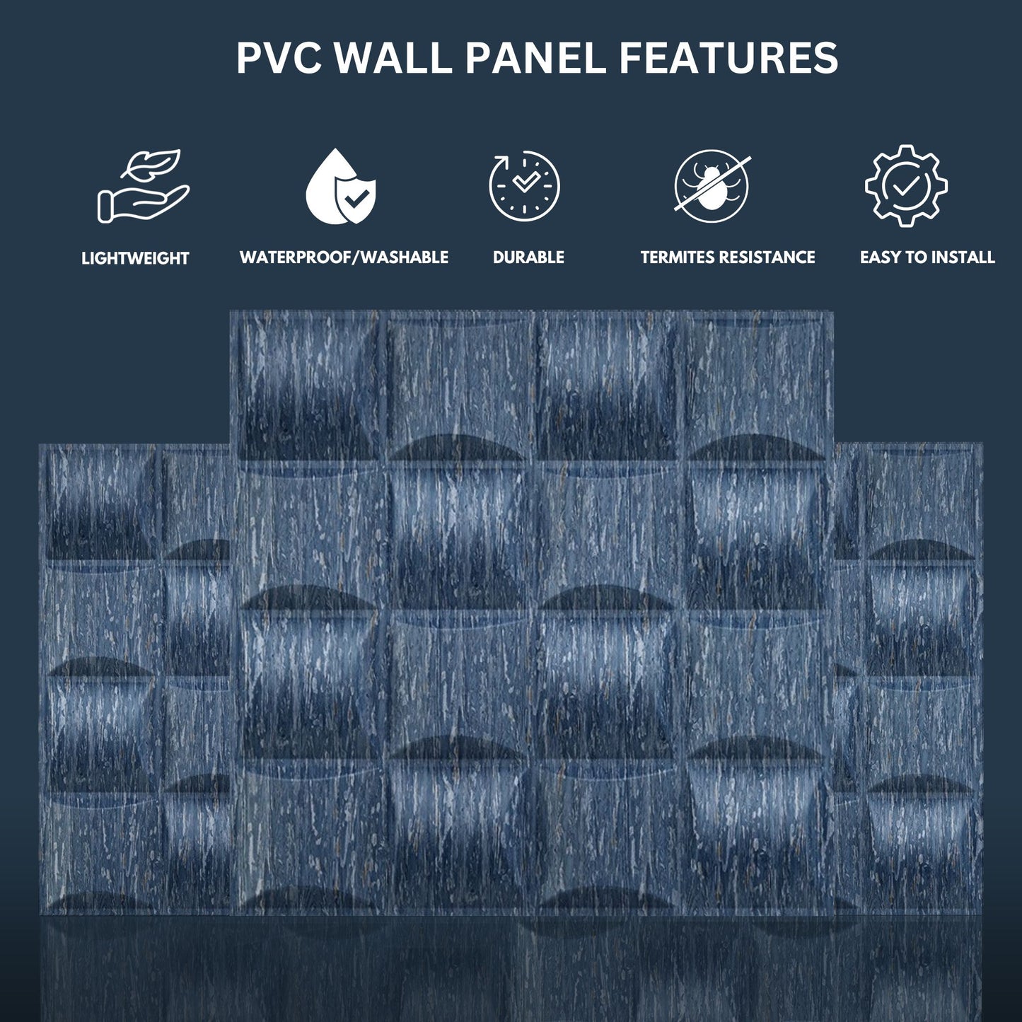 Electric Blue Back Block Design 3D Wall Panel View-3