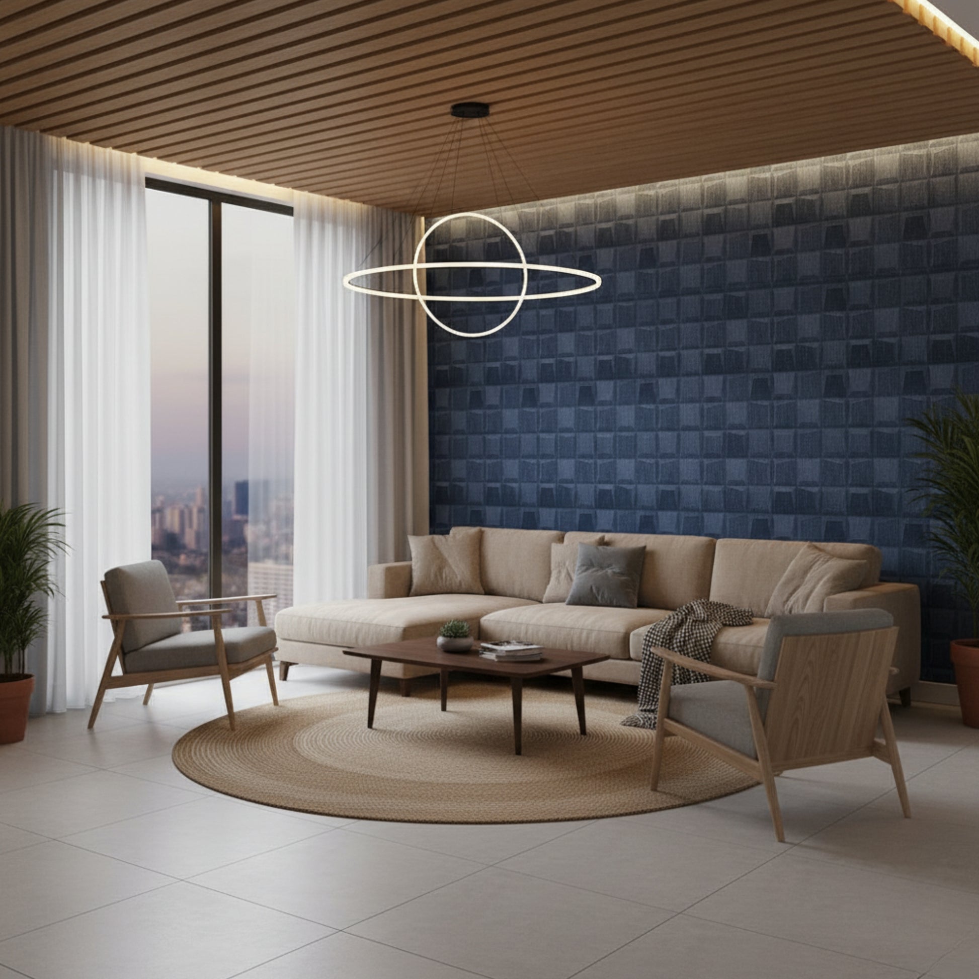 Electric Blue Cubical Design 3D Wall Panels View-2