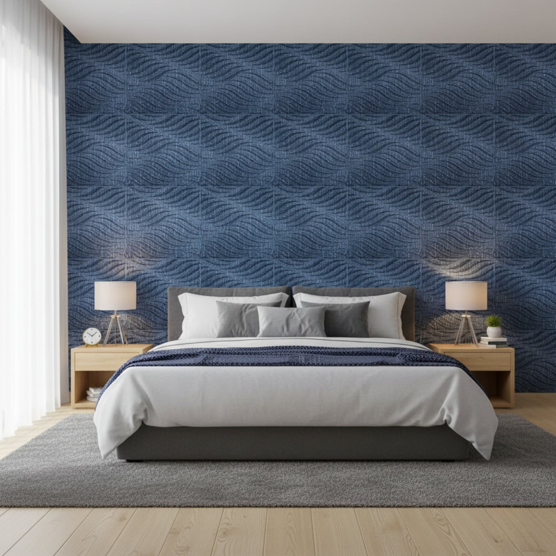 Electric Blue 3D Wall Panels Swirl Design front