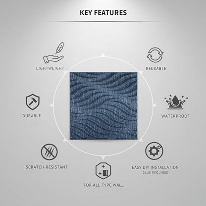 Electric Blue 3D Wall Panels Swirl Design front