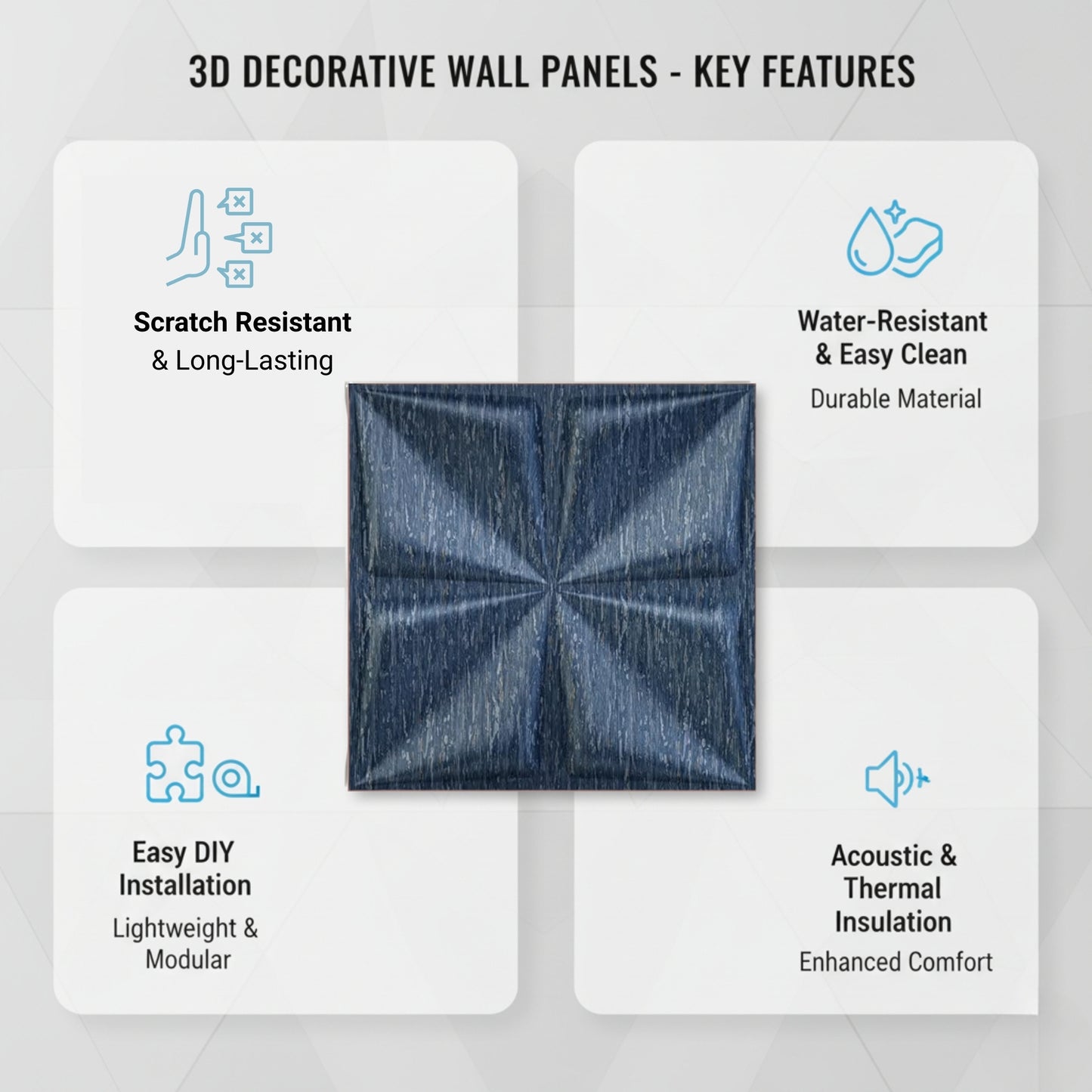 Electric Blue Bloom Design 3D Wall Panel View-2