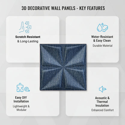 Electric Blue Bloom Design 3D Wall Panel View-2