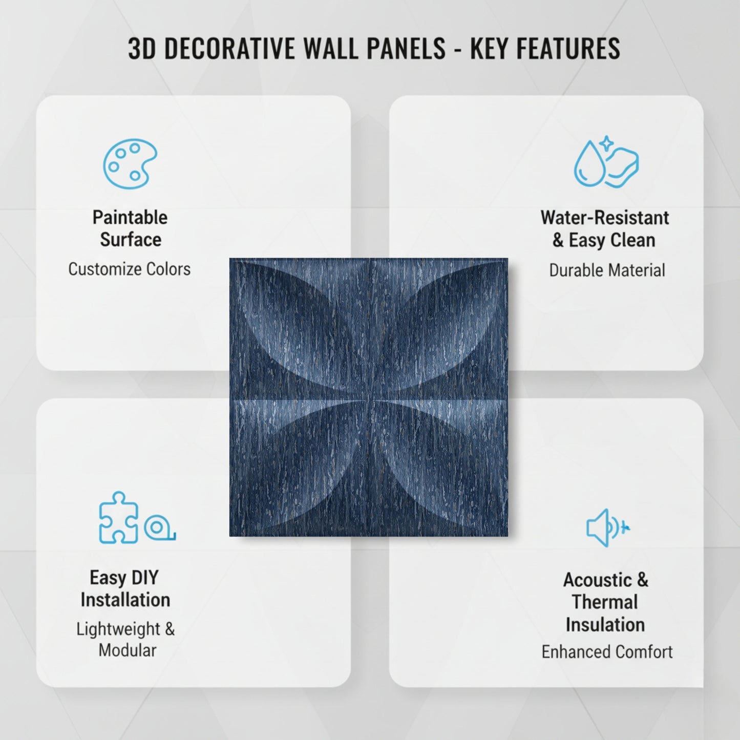 Electric Blue 3D Wall Panel Butterfly Design Front View